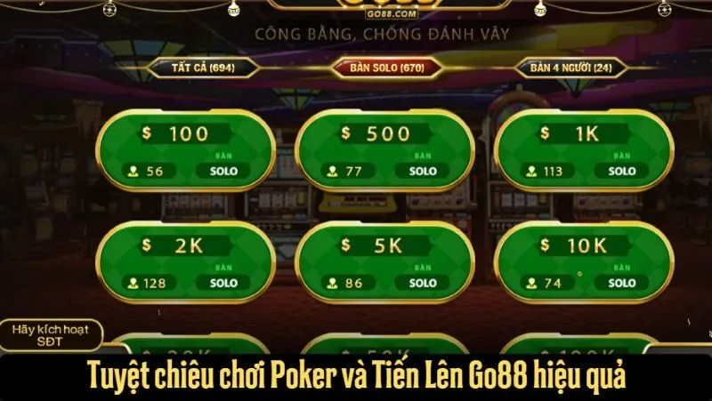 Tuyệt chiêu chơi Poker và Tiến Lên Go88 hiệu quả